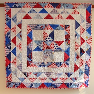 Nautical Baby Quilt: Handmade Red, White & Blue Whales, Stars, Triangles