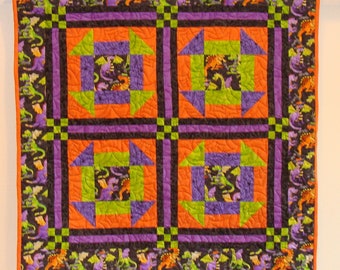 Halloween Dragons in a Churn Dash Wall Quilt or Table Topper  - Modern  Quilted Patchwork Quilt