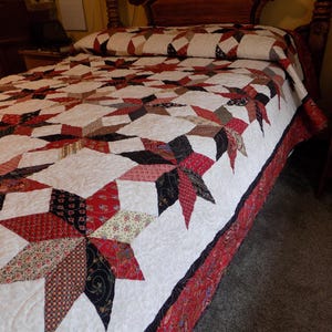 LeMoyne Star Quilt: Turkey Red Civil War Style, Queen/King Size