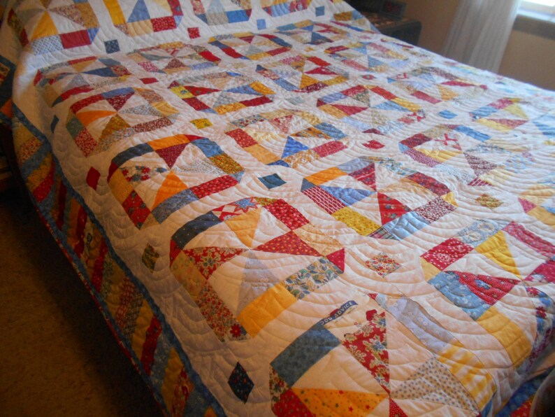 Pinwheel Quilt Queen Size Quilt Merry Go Round Retro Etsy