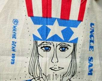 Vintage Sew and Stuff Doll, Uncle Sam Doll, Patriotic Doll, Fourth of July, Bicentennial, Red White Blue Historical Doll Printed Fabric Doll