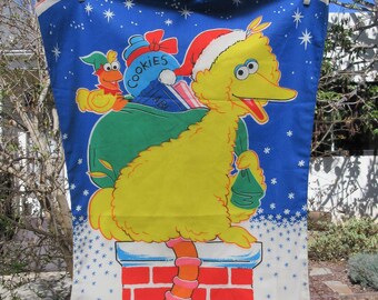 Vintage GIANT Big Bird Stocking, Sesame Street Characters Christmas Stocking, Printed Fabric, Oversized UNFINISHED Big Bird Stocking
