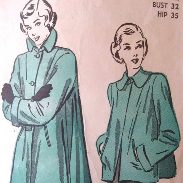 Vintage Advance 4828 Sewing Pattern, 1940s Coat Pattern, Bust 32, UNPRINTED PATTERN, Loose Swing Jacket, 1940s Outerwear