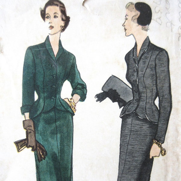 Vintage Simplicity 2956 Sewing Pattern, 1940s Suit Pattern, Fitted Jacket, Bust 34, Nipped Waist Jacket, Straight Skirt, Forties Pattern