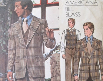 Vintage Vogue 2916 Sewing Pattern, Bill Blass Design, 1970s Man's Jacket, Pants, Vest Pattern, Size 38, 1970s Sewing Pattern