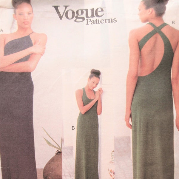 Vogue 1940 Sewing Pattern, 90s Calvin Klein Evening Dress Pattern, FOR STRETCH KNITS, Bust 30.5, Designer Pattern, One Shoulder A Line Dress