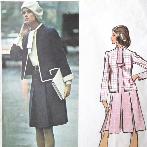 Vintage Vogue 2845 Sewing Pattern, Pierre Balmain Dress and Jacket, WITH LABEL Bust 34, 1970s Vogue Paris Original Design, Long Sleeve Dress