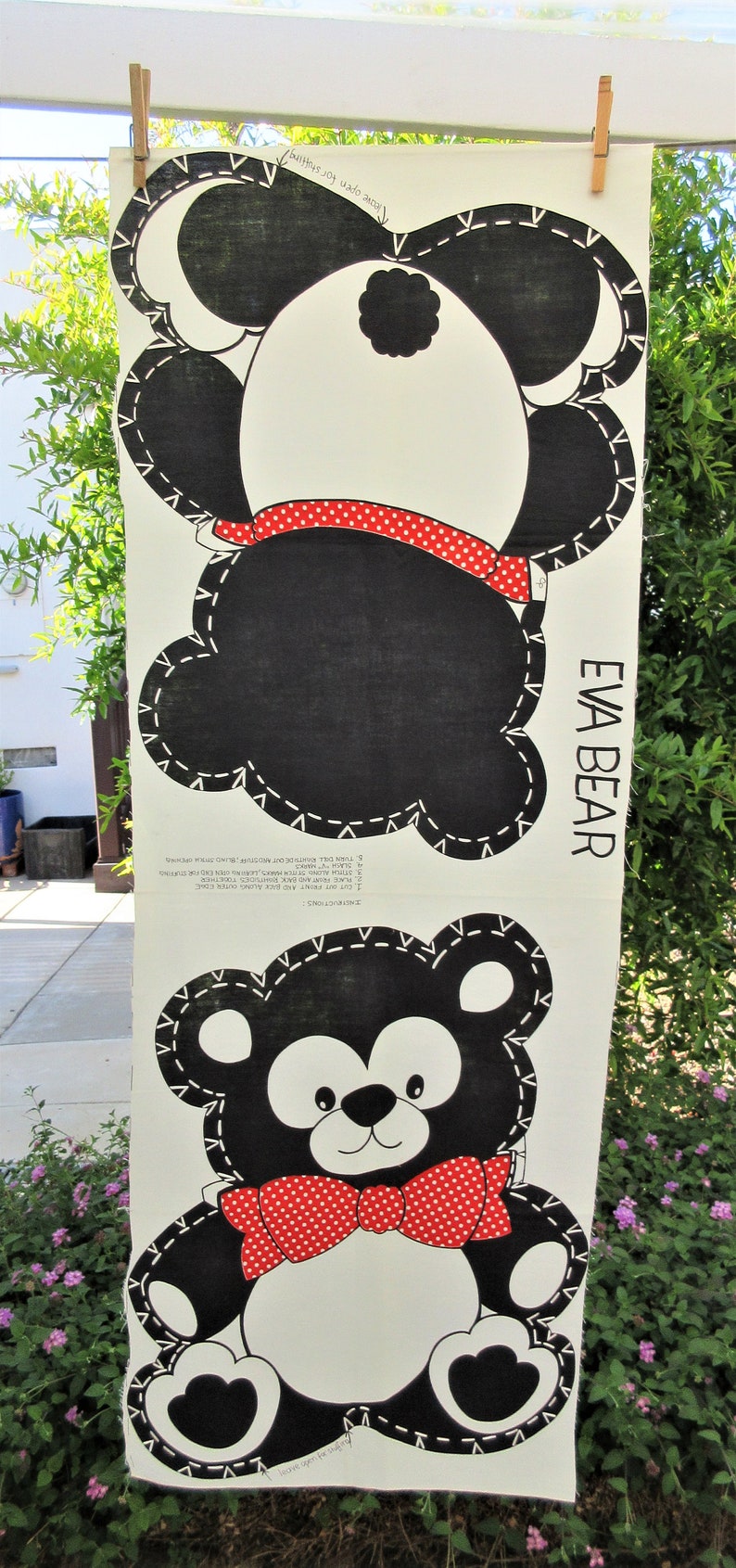 Cute Kawaii Bear Pillow Panel Stuffed Doll Fabric Stuffed Animal Vintage Printed Fabric Teddy Bear Panel Vintage Sew and Stuff Eva Bear