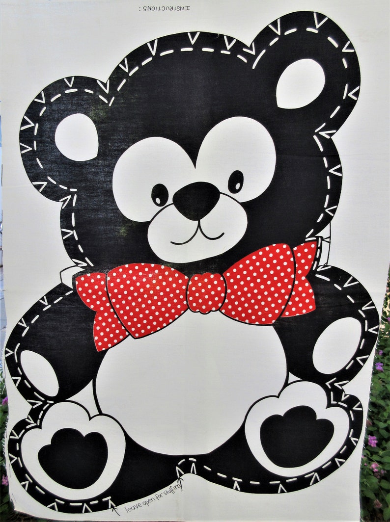 Cute Kawaii Bear Pillow Panel Stuffed Doll Fabric Stuffed Animal Vintage Printed Fabric Teddy Bear Panel Vintage Sew and Stuff Eva Bear