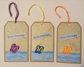 Gift Tags, BON VOYAGE, Set of 6,  Hang Tags, Beach