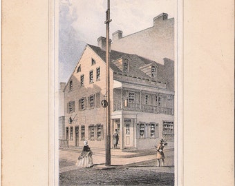 Vintage lithograph, The Old Columbia House in New York, by D.T. Valentine, Valentine Manuals, 1861, available for layaway