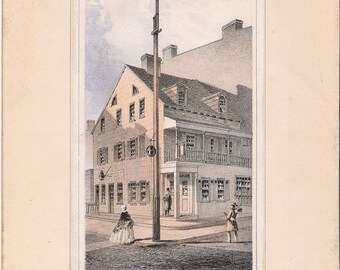Vintage lithograph, The Old Columbia House in New York, by D.T. Valentine, Valentine Manuals, 1861