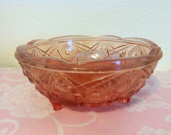 Vintage McKee, Pressed Glass Candy Dish, Nut Dish, Pink, Footed
