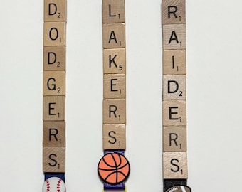Scrabble Tile Sports Ornaments, Dodgers, Raiders, Lakers