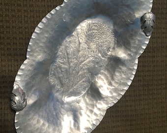 Vintage, Continental, Hand Forged, Aluminum Tray, Hammered Tray, signed