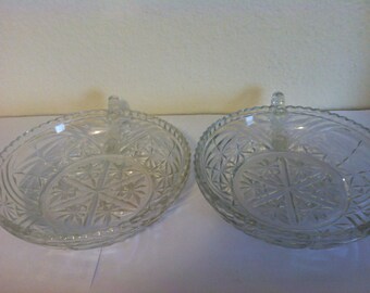 Vintage Pressed Glass Candy/Nut Dishes, with Handle, Set of 2, Anchor Hocking, Clear Pressed Glass