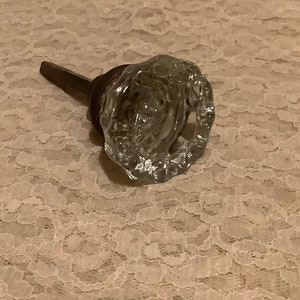 Vintage Clear Glass, Twelve Point, Door Knob, Steel Collar 1930’s