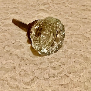 Vintage Clear Glass, Twelve Point, Door Knob, Steel Collar 1930’s