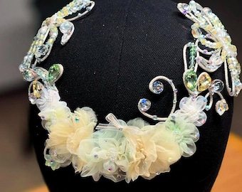 Professional ballet bun floral headpiece set, Giselle, La Fille Mal Gardee, Coppélia, yellow/green