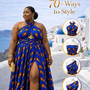 Blue Ankara Print Infinity Maxi Dress with Adjustable Zip Slit – African Wax Print Multiway Dress for Women, African dress, ELLA image 16