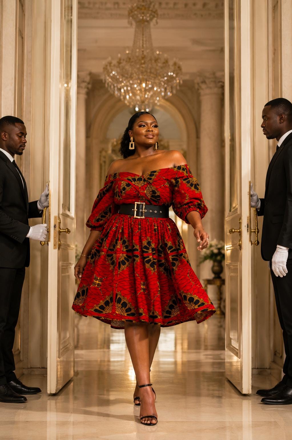 red and gold african dress details:Bows