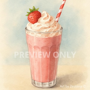 Soft Sweets - Rose Milkcloud  |  Strawberry Milkshake Art, Pink Pastel Wall Print  (Commercial License)
