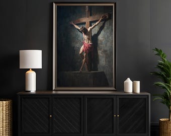 Jesus on the Cross Wall Art | Crucifixion Christian Art Print | Cinematic Biblical Decor