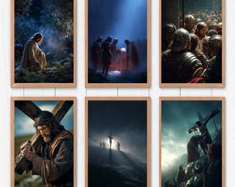 Jesus Crucifixion Wall Art Set | 5-Piece Christian Decor Printable