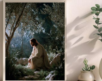 Jesus Praying in the Garden of Gethsemane Wall Art Set | Printable Christian Art Bundle
