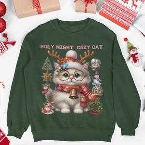 Holy Night Cat Christmas Sweatshirt: Cozy Holiday Jumper