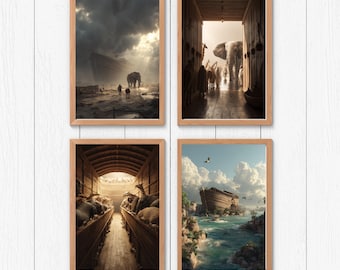 Noah’s Ark Wall Art Set | Cinematic Bible Story Prints | Christian Home Decor