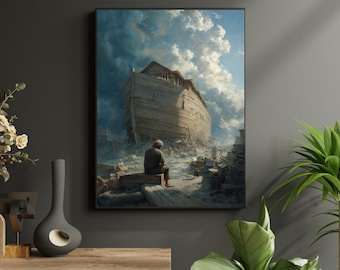 Noah Building the Ark | Christian Wall Art | Bible Story Print | Cinematic Artwork