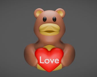 Valentine Bear Duck, 3D Printed, PETG Plastic