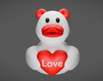 White and Red Valentines Bear Duck, 3D Printed, PETG Plastic