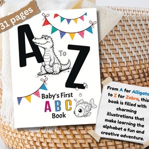 Baby&#39;s First ABC coloring Book | Fun baby shower activity pages | Digital printable A-Z alphabets coloring book