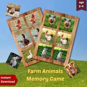 Montessori Farm Animal Memory Game, Toddler Matching Game, Printable Game, Real Animal Photos, Educational Toy