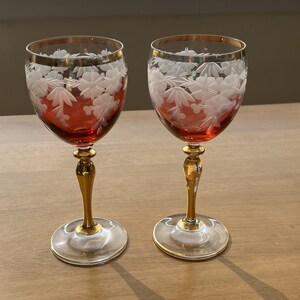 Vintage Turkse wijnglazen - rood en goud geëtst glaswerk, set van 2