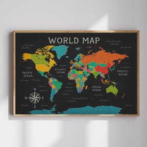 Mapa del mundo de pizarra / Arte mural, Impresión digital, Papel tapiz, Póster