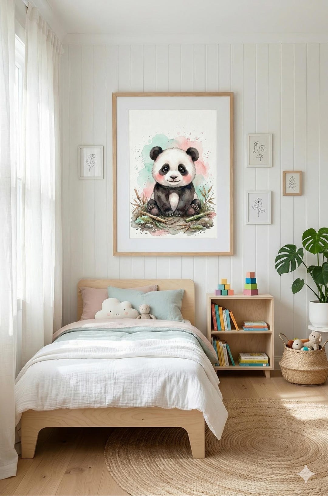 Watercolor Baby Panda Bamboo Terrain Nursery Wall Art Print Digital ...
