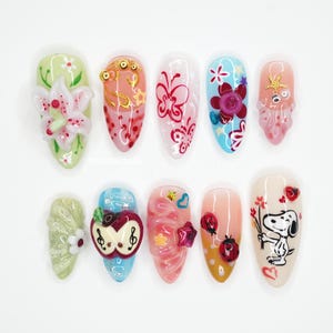 Whimsical Cartoon Press On Nails, 3D Nail Art, Kawaii Nails, Mixed Design Nails, Cute Press Ons, Colorful Nail Set VV1K6