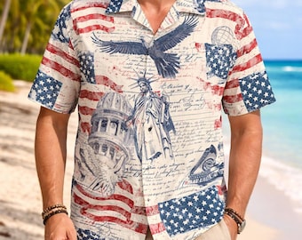 Hawaiiaans shirt America 250 1776–2026, vintage patriottisch shirt, 250 Years of America Celebration button-down