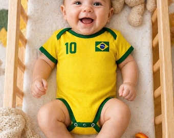 Body personalizado de Brasil para bebé, camiseta infantil personalizada para aficionado al fútbol, regalo de fútbol de Brasil para bebé, nuevo en la lista de Brasil Fútbol