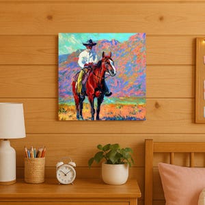 Impressionist Cowboy Canvas Print, Western Landscape, Wall Art Gift, Rustic Ranch Decor, Southwestern Art, Horse Artwork
