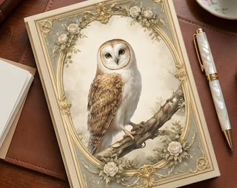 Vintage Barn Owl Hardcover Journal Notebook, Cottagecore Diary, Late Night Writers, Bird Lovers
