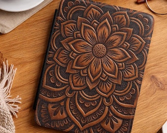 Tooled Leather-Like Kindle Case | 7-inch Colorsoft/Paperwhite Cover 2024-2025 | Lotus Mandala