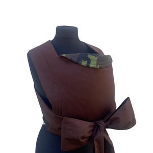 Handmade Mei-Tai Baby Carrier – Dark Brown Reversible Sling – Camouflage Accent – 100% Natural Cotton & Wool – Front or Back Carry