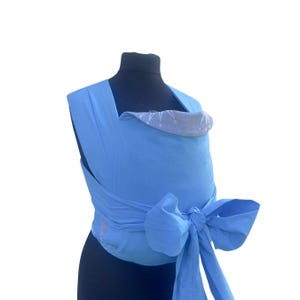 Handmade Mei-Tai Baby Carrier – Sky Blue Reversible Sling – Crown Print on Grey – Natural Cotton & Wool – Front or Back Carry