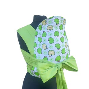 Handmade Mei Tai Baby Carrier – Apple Print Reversible Sling – Summer Style – 100% Natural Cotton & Wool – Front or Back Carry
