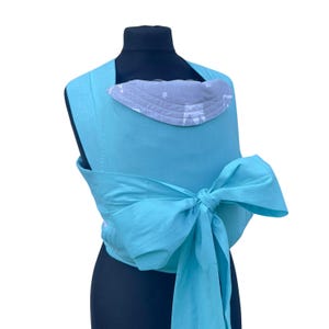 Handmade Mei-Tai Baby Carrier – Light Turquoise Reversible Sling – Crown Print on Grey – 100% Natural Cotton & Wool – Front or Back Carry