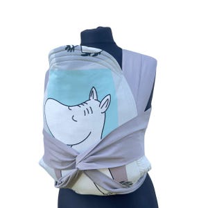 Handmade Mei-Tai Baby Carrier – Moomin Print Sling – Reversible with Grey Side – Cotton & Wool – Front or Back Carry – Unique and Nostalgic